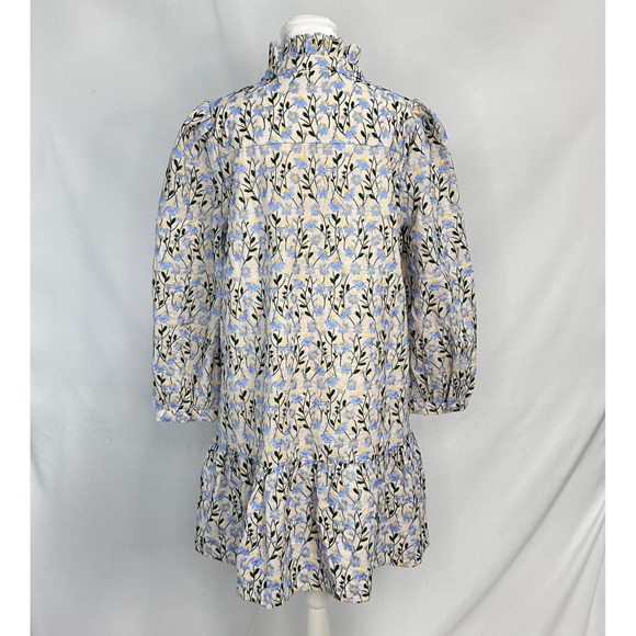 Tuckernuck Women Sz L Palmerson Dress Blue Floral Embroidered Ruffle Babydoll - Picture 2 of 9